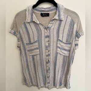 BCX Beige and Navy Striped Shirt
